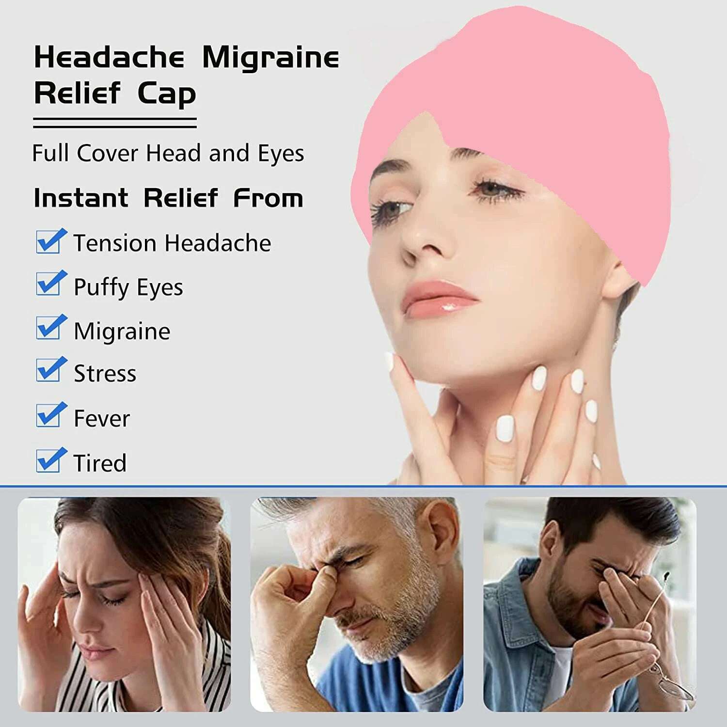 Migraine Relief HatHead Massager Gel Hot Cold Therapy Headache Migraine Relief Cap For Chemo,Sinus Neck Wearable Therapy Wrap - KIMLUD