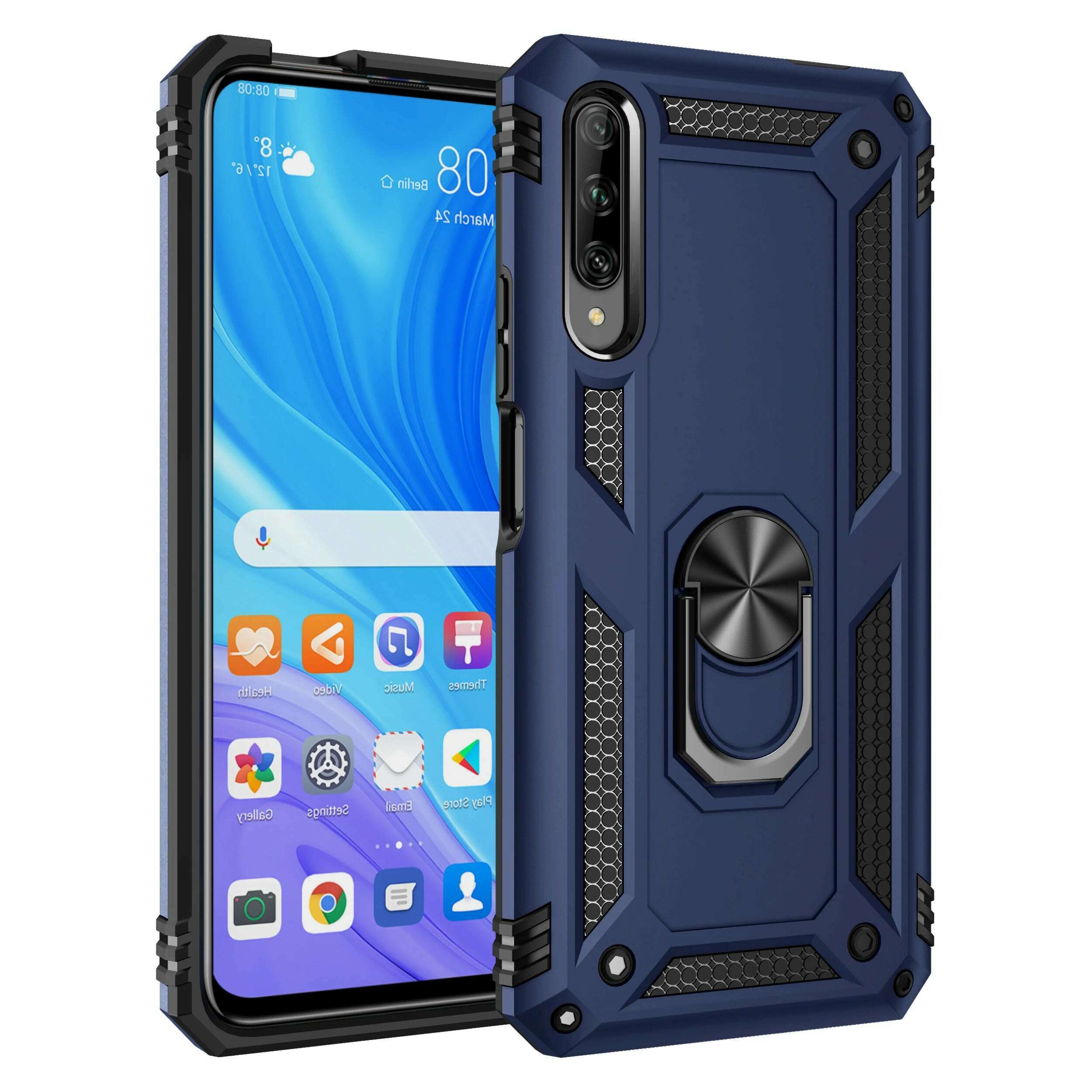 KIMLUD, Military Grade Drop Proof Protection Cover With Kickstand For Huawei Y5 Y6 Y7 Y9 2019 Y9S Y9 Prime 2019 Cover, Blue / For Y9 Prime 2019, KIMLUD APPAREL - Womens Clothes