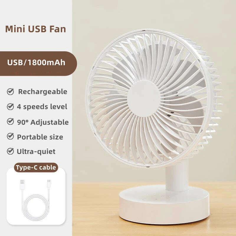 KIMLUD, Mini USB Table Fan 4 Speeds Portable Desktop Table Cooling Fan Powered by USB Strong Wind Kipas USB Desk Fan, 1800mAh battery, KIMLUD APPAREL - Womens Clothes