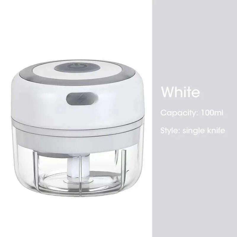 KIMLUD, Mini Wireless Electric Garlic Crusher 100ml/250ml Portable Chopper USB Charging Ginger Chili Vegetable Masher Machine Kitchen, 105-White100ml, KIMLUD APPAREL - Womens Clothes