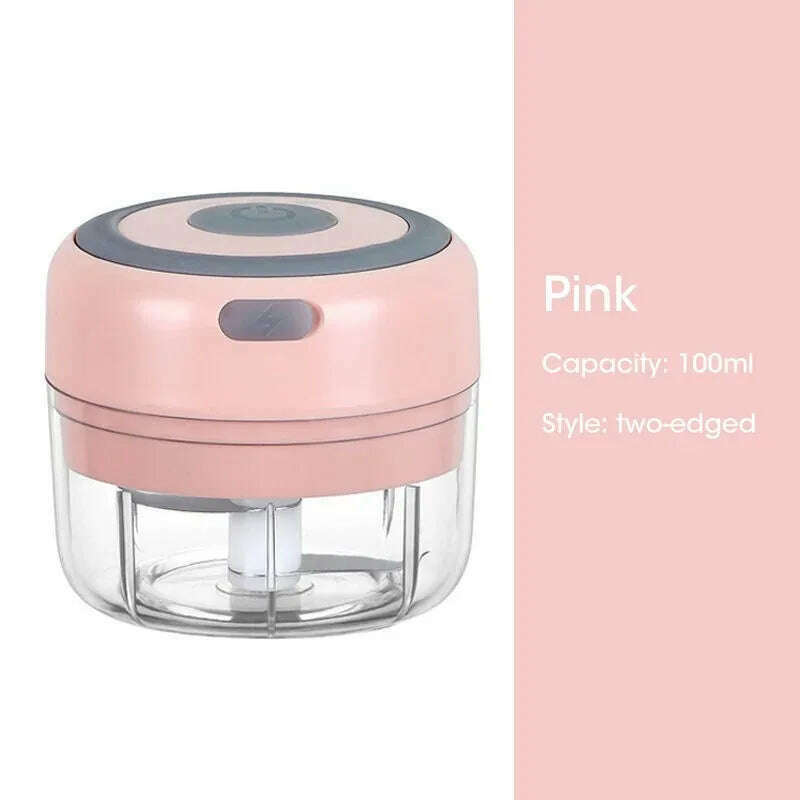 KIMLUD, Mini Wireless Electric Garlic Crusher 100ml/250ml Portable Chopper USB Charging Ginger Chili Vegetable Masher Machine Kitchen, 105-Pink100ml, KIMLUD APPAREL - Womens Clothes