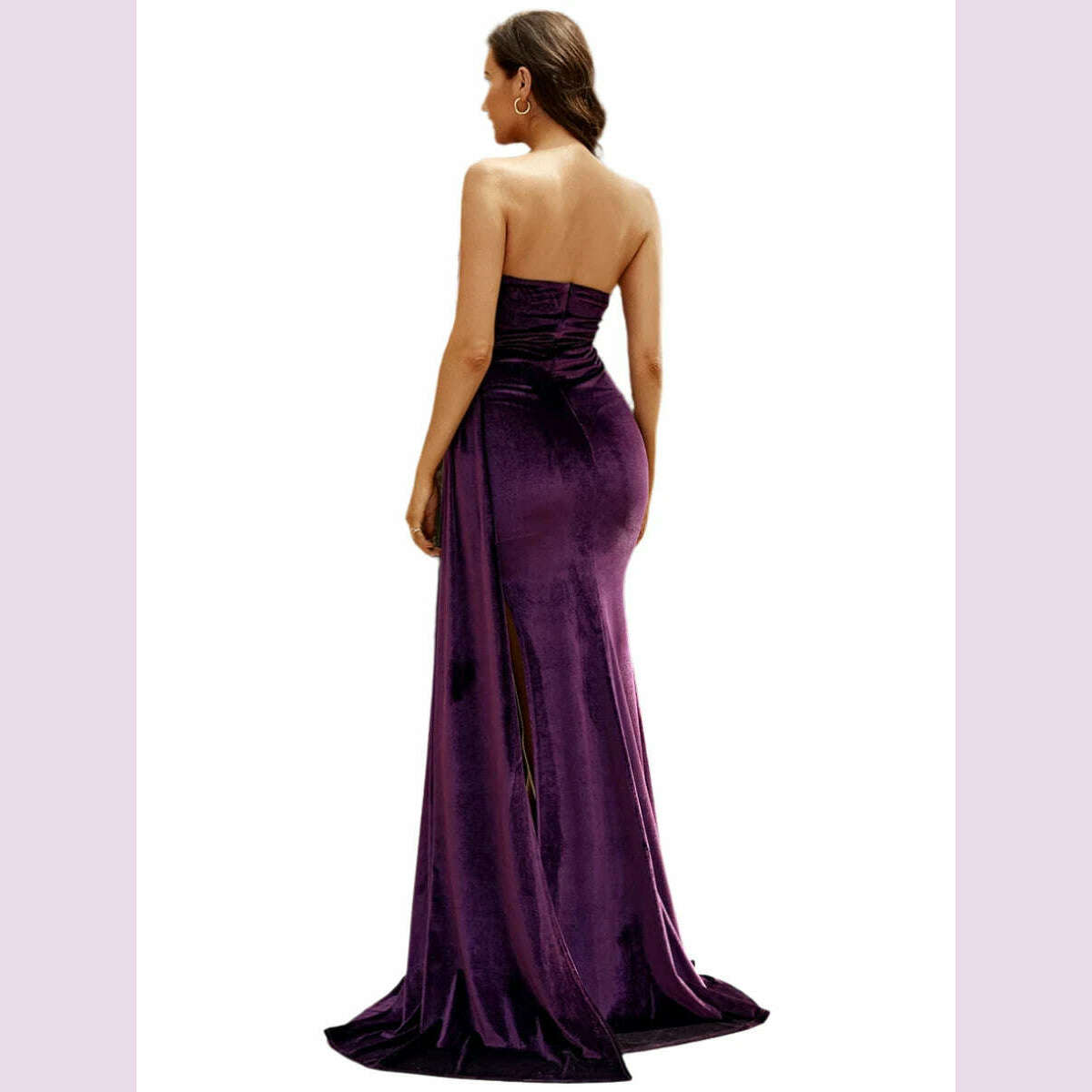 KIMLUD, Missord Women Purple Velvet Prom Dress Elegant Strapless Ruched Thigh Split Draped Wedding Party Evening Dresses Long Gown, KIMLUD Womens Clothes