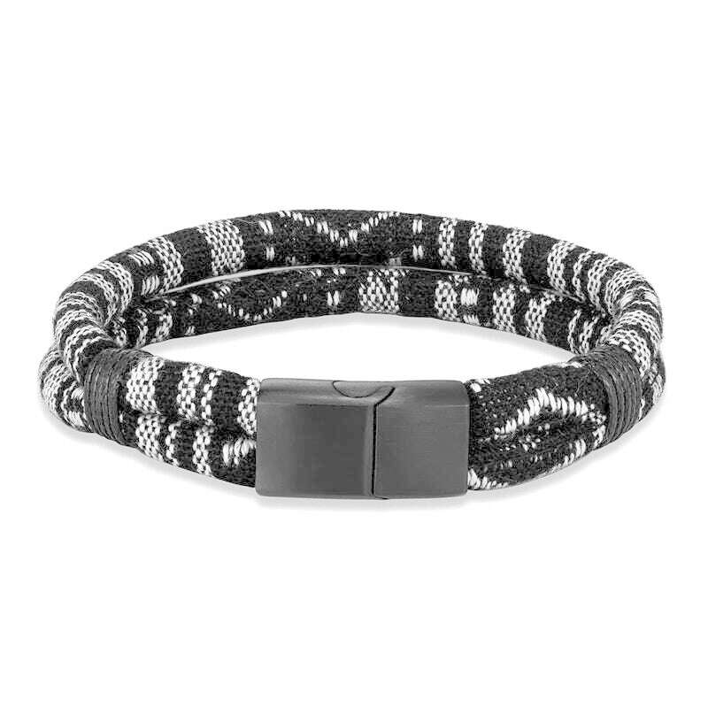 KIMLUD, MKENDN Black Stainless Steel Surfer Waterproof Rope Bracelet Men Women Handmade Woven Double-Layer Design Beach Jewelry Gift, Black White / 19cm, KIMLUD APPAREL - Womens Clothes