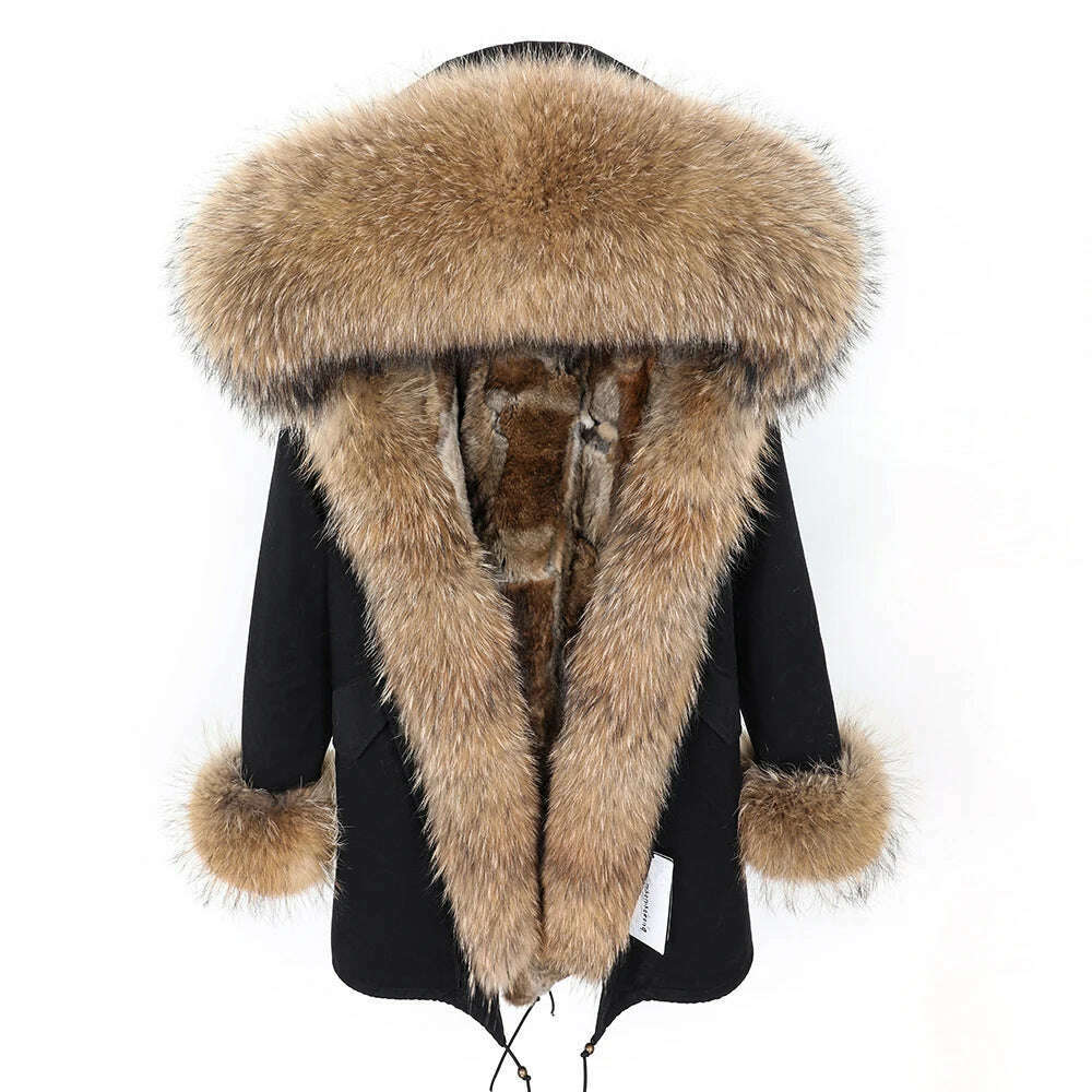 KIMLUD, MMK fashion women's parka coat rabbit fur lining big raccoon fur collar winter coat jacket long hooded army green season warm ja, 7 / S, KIMLUD APPAREL - Womens Clothes