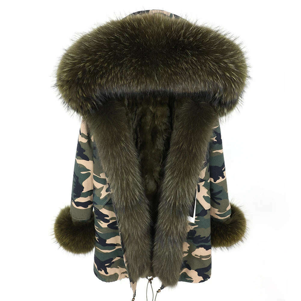 KIMLUD, MMK fashion women's parka coat rabbit fur lining big raccoon fur collar winter coat jacket long hooded army green season warm ja, 6 / S, KIMLUD APPAREL - Womens Clothes