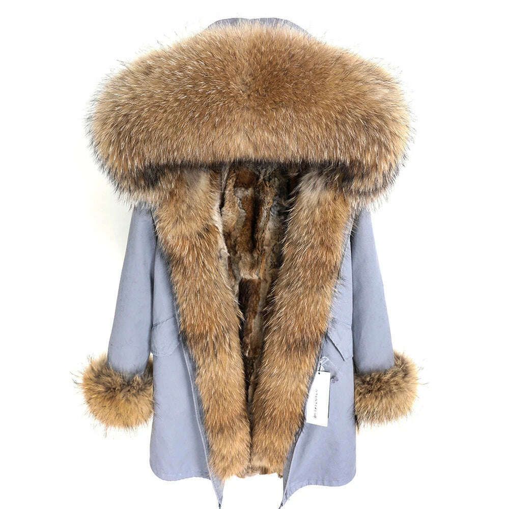 KIMLUD, MMK fashion women's parka coat rabbit fur lining big raccoon fur collar winter coat jacket long hooded army green season warm ja, 2 / S, KIMLUD APPAREL - Womens Clothes