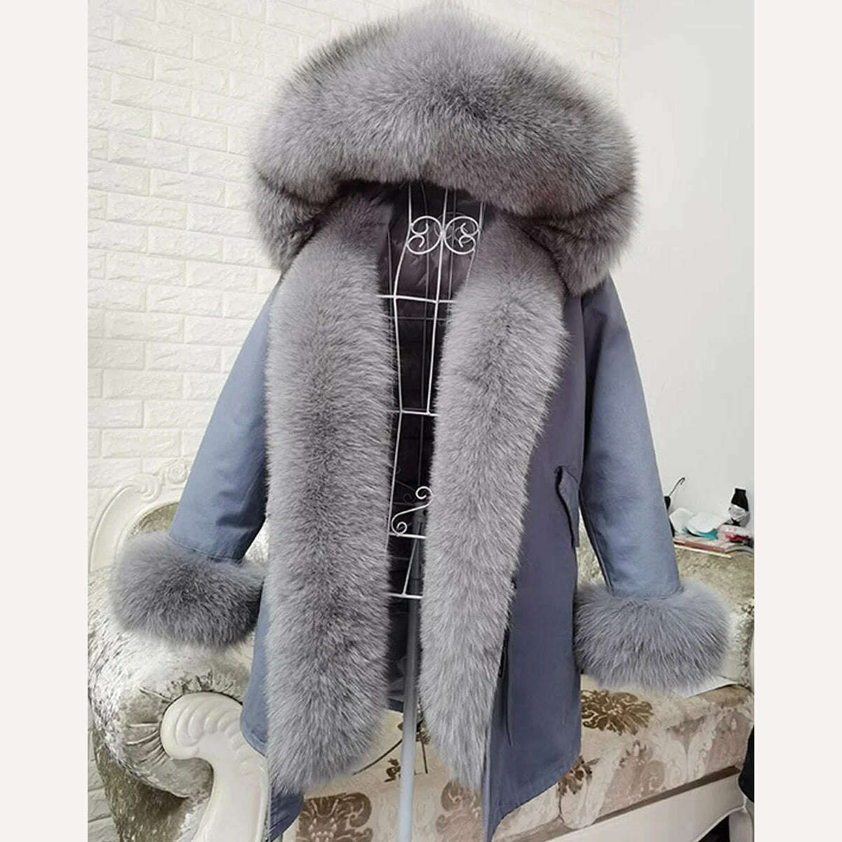 KIMLUD, MMK fashion women's parka coat rabbit fur lining big raccoon fur collar winter coat jacket long hooded army green season warm ja, KIMLUD Womens Clothes