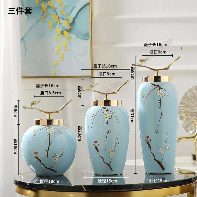 KIMLUD, Modern Chinese Hand-painted Vases, Living Room Ceramic Light Luxury Table Decorations, Countertop Vases, Produced in Jingdezhen, KIMLUD Womens Clothes