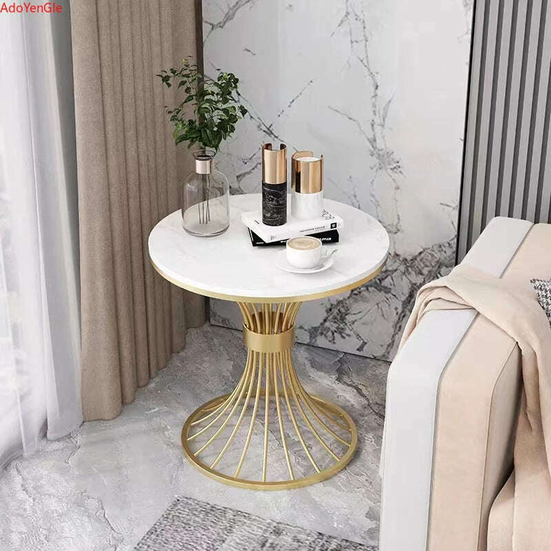 Modern marble coffee table INS Round small Sofa side table balcony Living room Coffee Corner hall negotiation reception table - KIMLUD