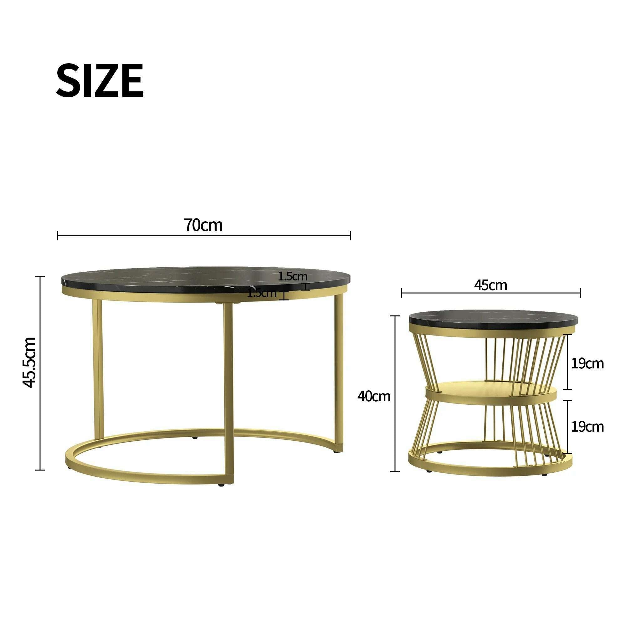 KIMLUD, Modern Nesting Coffee Table, Coffee Table Set Marble Veneer Sofa Side Nest of Tables Round End Tables, Set of 2, Golden Frame, A4 / GERMANY, KIMLUD APPAREL - Womens Clothes