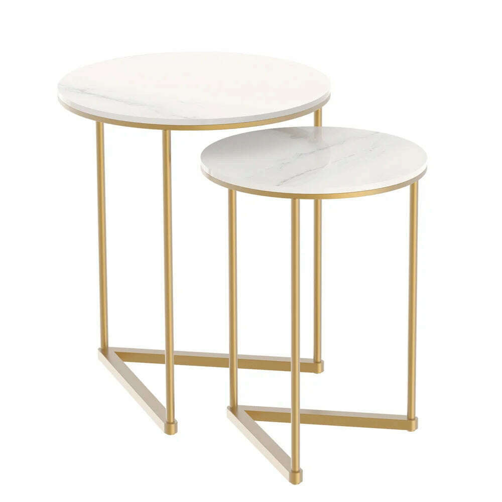 KIMLUD, Modern Round Marble Metal Base Nesting Set Side Accent Table Living Room Storage Small End Table, Set of 2, Marble and Gold, KIMLUD Womens Clothes