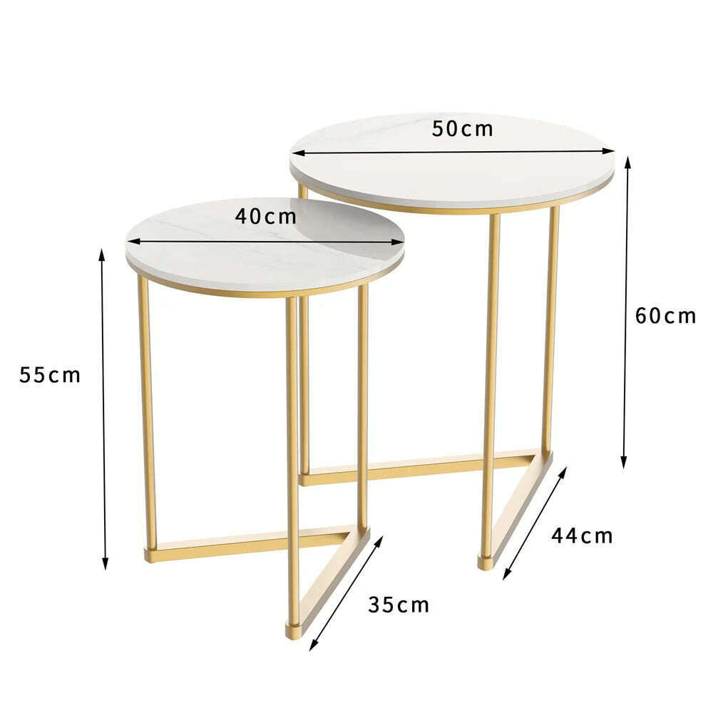 KIMLUD, Modern Round Marble Metal Base Nesting Set Side Accent Table Living Room Storage Small End Table, Set of 2, Marble and Gold, KIMLUD Womens Clothes