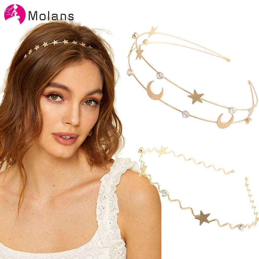 KIMLUD, Molans New Fashion Gold Sliver Metal Hairband For Women Wedding Hair Accessories Tiara Rhinestones Pearl Headband Girls Headwear, KIMLUD Womens Clothes