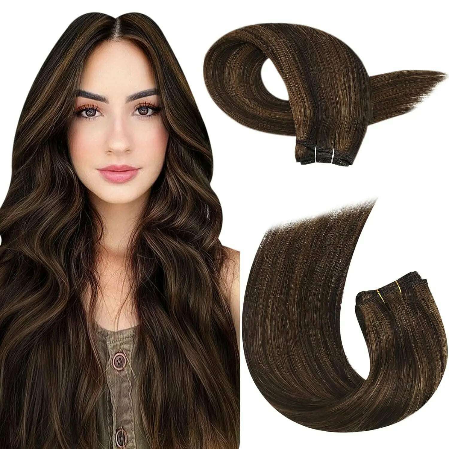 KIMLUD, Moresoo Human Hair Weft Extensions Highlighted Sew in Extensions Human Hair Straight Remy Hair Double Weft 100g Weave Bundles, P2-8 / 16 Inches / 3-6 months, KIMLUD APPAREL - Womens Clothes