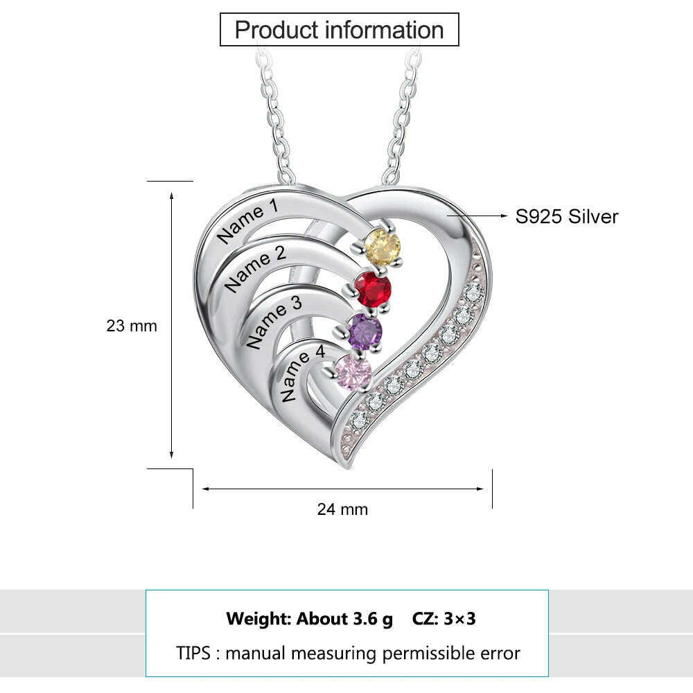 KIMLUD, Mother's Day Personalize Heart Necklace 925 Sterling Sliver Jewelry Custom Name Birthstone Promise Anniversary Gift for Women, KIMLUD Womens Clothes