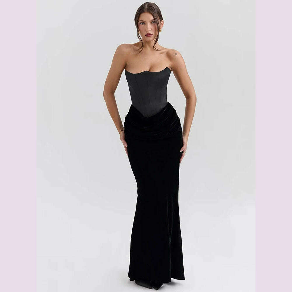 Mozision Off-shoulder Strapless Sexy Maxi Dress For Women Elegant Sleeveless Backless Bodycon Club Party Evening Long Dress - KIMLUD