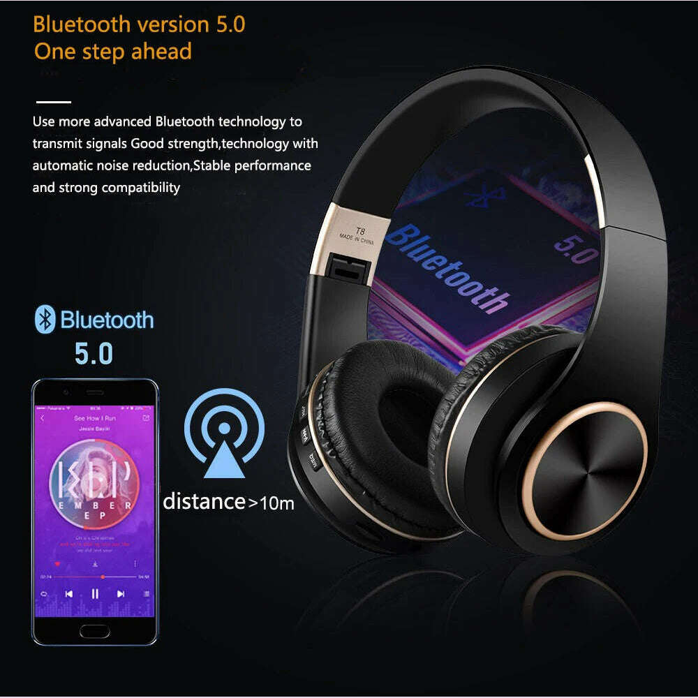 KIMLUD, MP3 Player Noise Canceling Headphones Blutooth T8 Foldable With Audio Cable Bluetooth Earphone Hedset Earphones Big Ear Phones, KIMLUD Womens Clothes