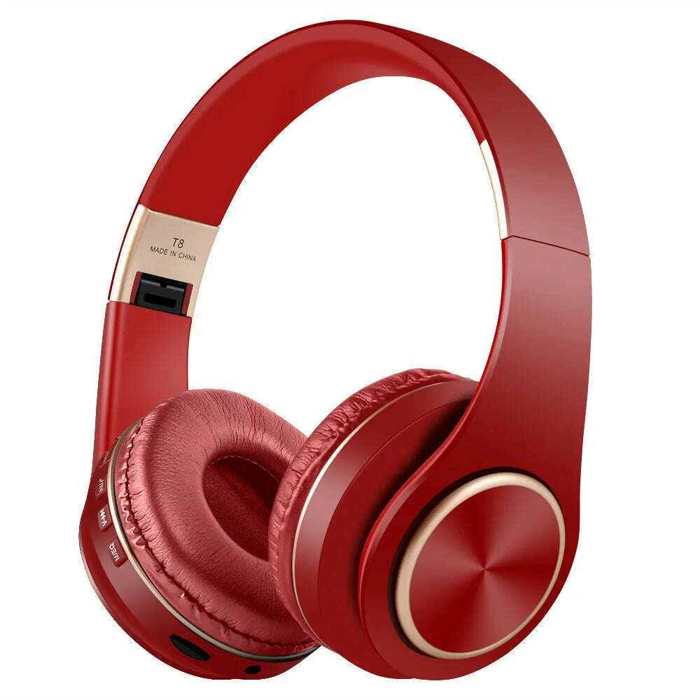 KIMLUD, MP3 Player Noise Canceling Headphones Blutooth T8 Foldable With Audio Cable Bluetooth Earphone Hedset Earphones Big Ear Phones, red, KIMLUD APPAREL - Womens Clothes