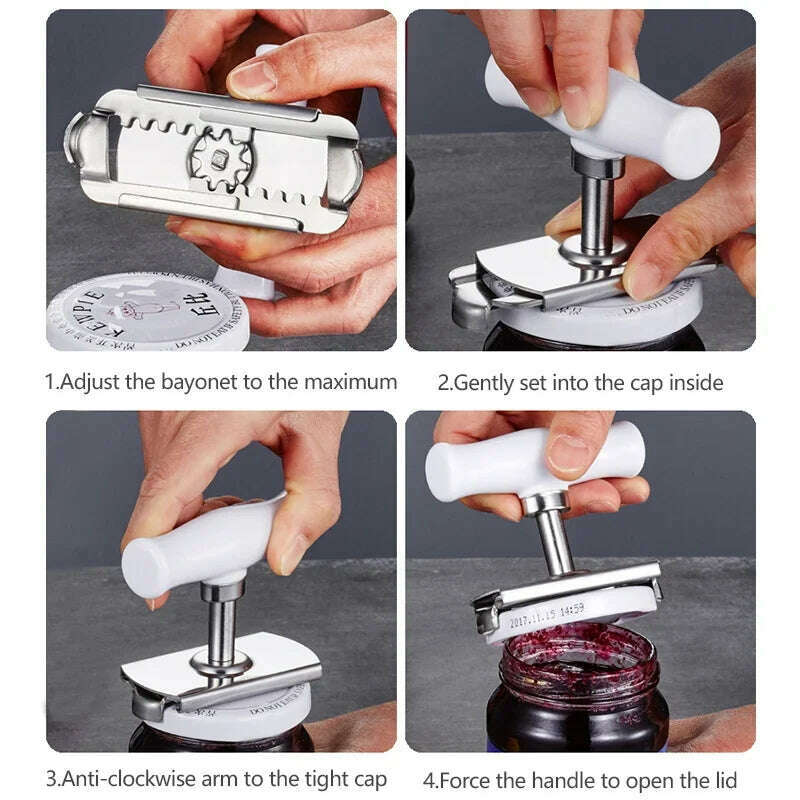 KIMLUD, Multi-function Bottle Cap Opener Stainless Steel Adjustable Lids Off Jar Opener Labor-saving Screw Can Opener for Kitchen Gadget, KIMLUD Womens Clothes