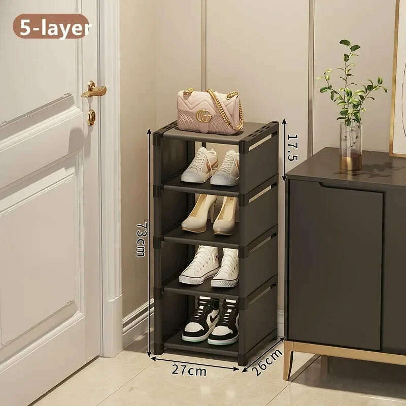 KIMLUD, Multi-Layer Stackable Shoe Cabinet Shoes Storage Rack foldable free combination shoe rack For Entry Wall Corner Shoes Shelf, Black-5-layer, KIMLUD APPAREL - Womens Clothes