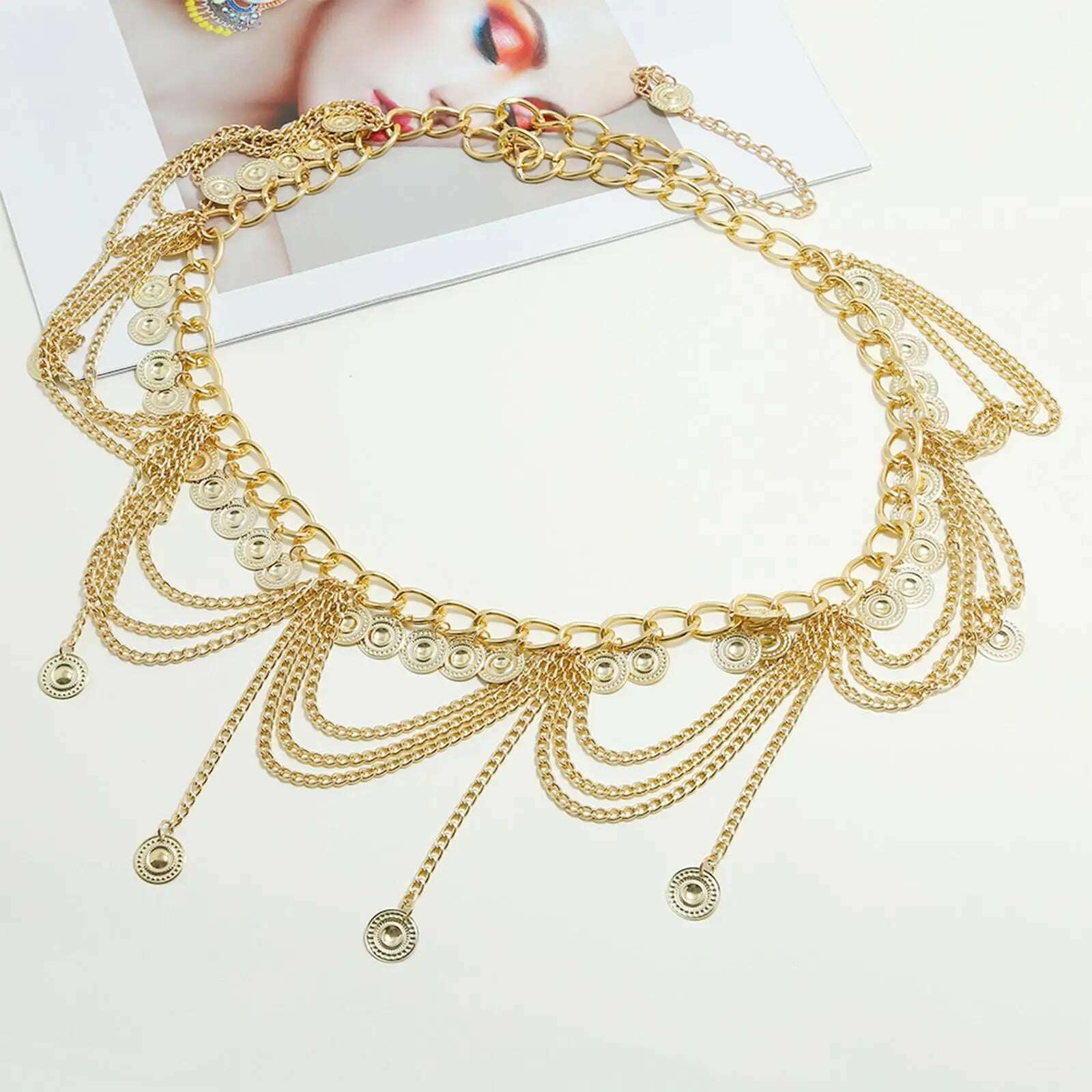 Multi Waist Chain/ Jewelry /Long /Gift /Punk /Boho Golden Coin Tassel Pendant Fashion Zinc Alloy Belly Party Girls - KIMLUD