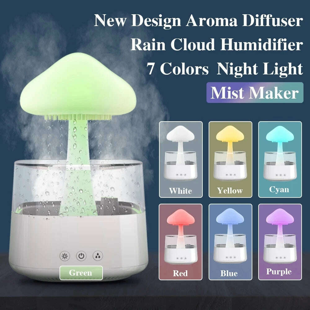 KIMLUD, Mushroom Rain Air Humidifier Electric Aroma Diffuser Rain Cloud Smell Distributor Relax Water Drops Sounds Colorful Night Lights, KIMLUD Womens Clothes