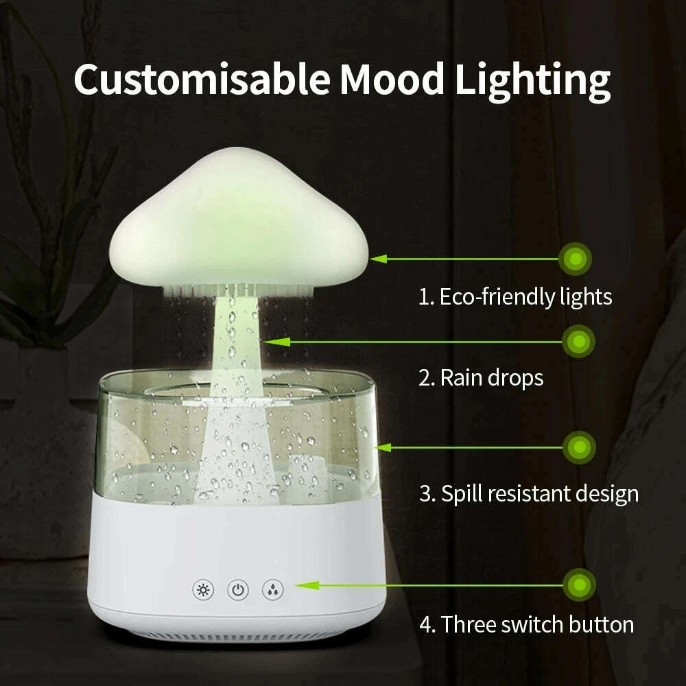 KIMLUD, Mushroom Rain Air Humidifier Electric Aroma Diffuser Rain Cloud Smell Distributor Relax Water Drops Sounds Colorful Night Lights, KIMLUD Womens Clothes