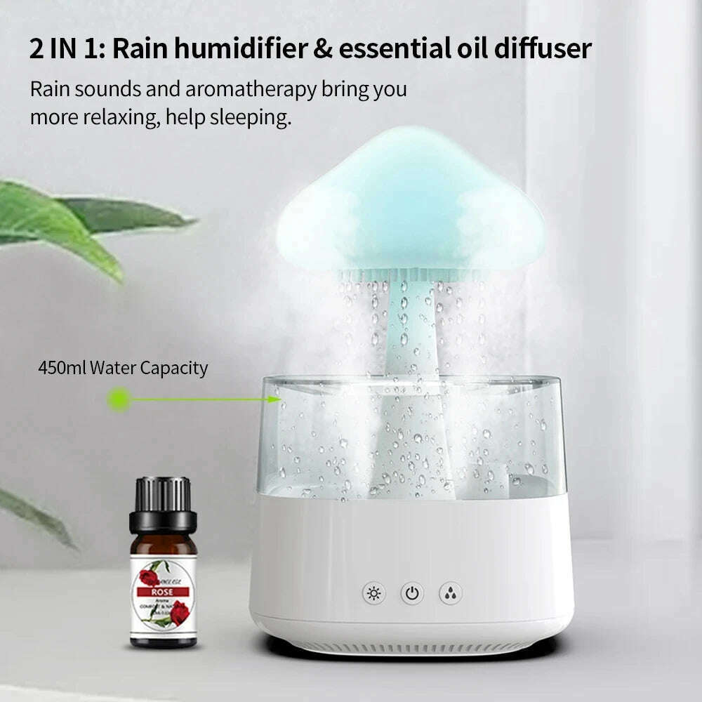 KIMLUD, Mushroom Rain Air Humidifier Electric Aroma Diffuser Rain Cloud Smell Distributor Relax Water Drops Sounds Colorful Night Lights, KIMLUD Womens Clothes