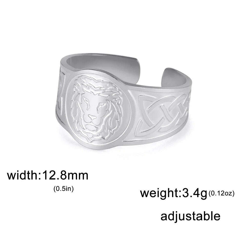 KIMLUD, My Shape Lion Rings for Men Punk Celtics Knot Animals Resizable Stainless Steel Finger Ring Nordic Vintage Jewelry Amulet Gifts, KIMLUD Womens Clothes