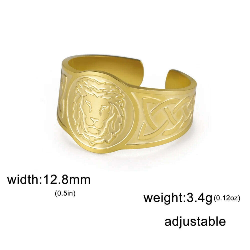 KIMLUD, My Shape Lion Rings for Men Punk Celtics Knot Animals Resizable Stainless Steel Finger Ring Nordic Vintage Jewelry Amulet Gifts, A Gold Color, KIMLUD APPAREL - Womens Clothes