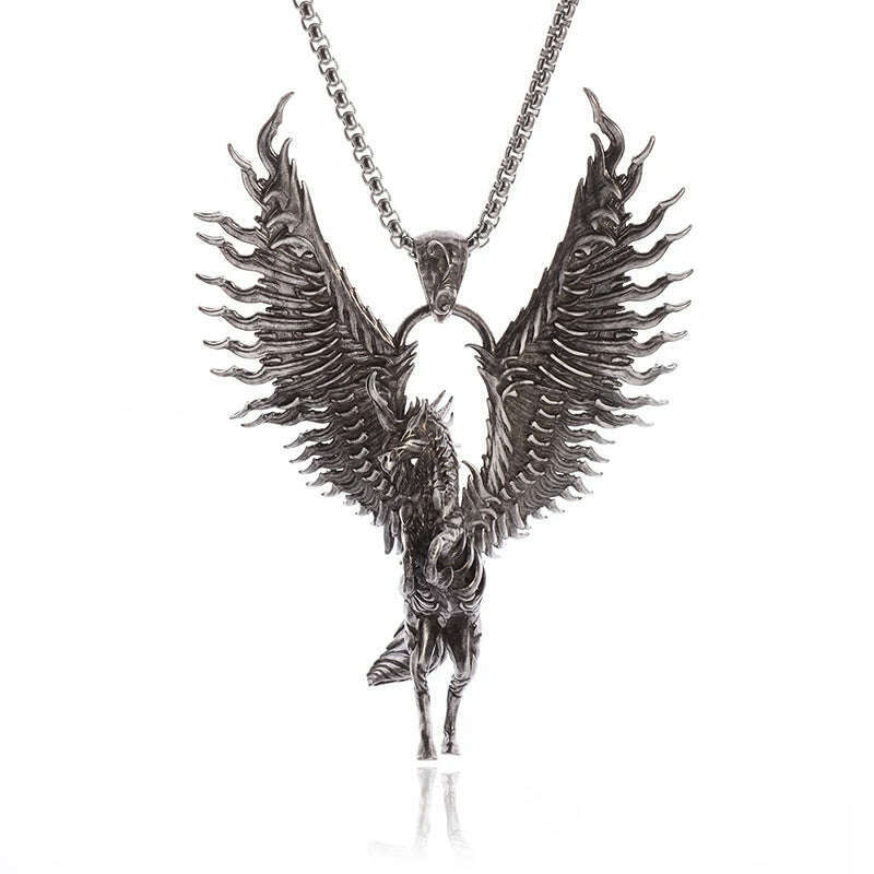 KIMLUD, Mythical Unicorn Pegasus Wings Pendant Horse Constellation Necklace Men and Women Trend Jewelry Couple Gift, KIMLUD Womens Clothes