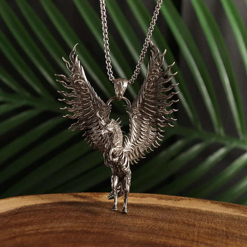 KIMLUD, Mythical Unicorn Pegasus Wings Pendant Horse Constellation Necklace Men and Women Trend Jewelry Couple Gift, KIMLUD Womens Clothes