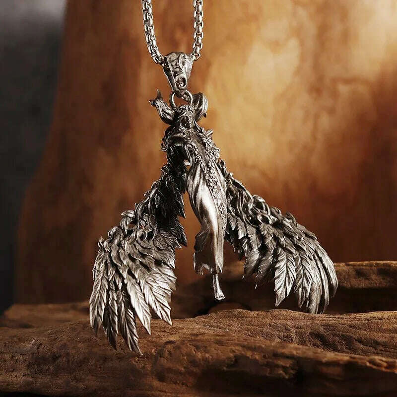 KIMLUD, Mythical Unicorn Pegasus Wings Pendant Horse Constellation Necklace Men and Women Trend Jewelry Couple Gift, AL19574-Silver, KIMLUD APPAREL - Womens Clothes