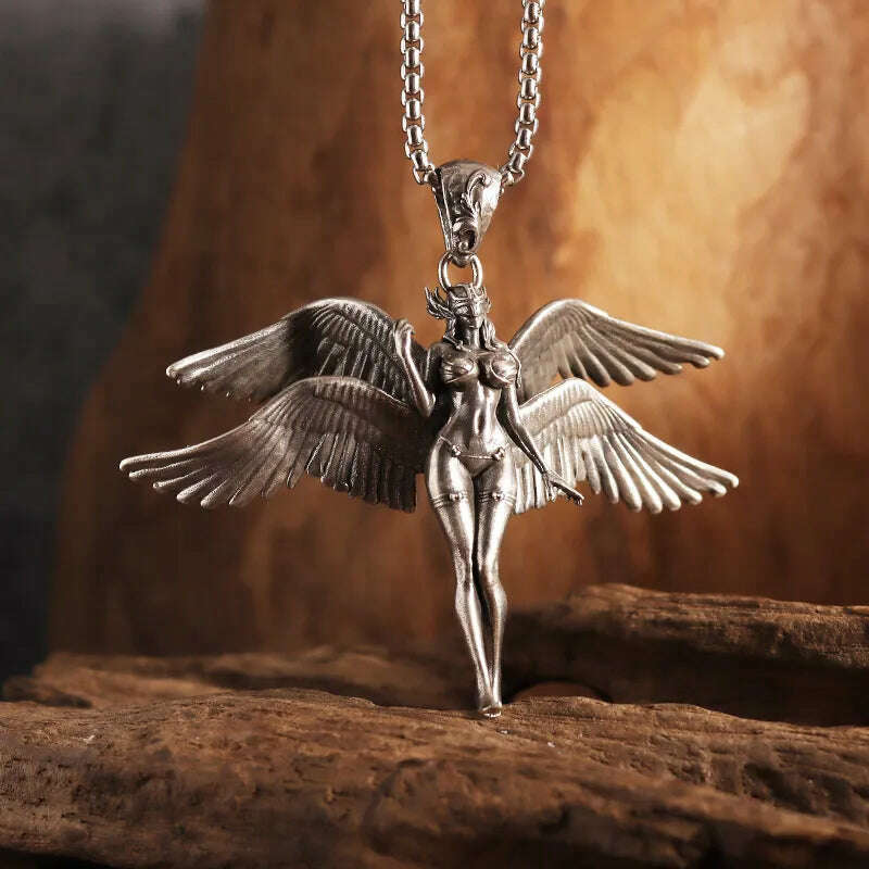 KIMLUD, Mythical Unicorn Pegasus Wings Pendant Horse Constellation Necklace Men and Women Trend Jewelry Couple Gift, AL19581-Silver, KIMLUD APPAREL - Womens Clothes