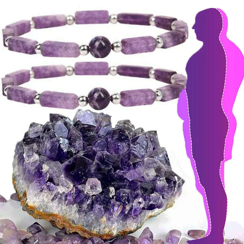 KIMLUD, Natural Amethyst Body-purify Slimming Bracelet Stone Energy Yoga Bracelets for Women Weight Loss Bracelet Fatigue Relief Healing, KIMLUD Womens Clothes