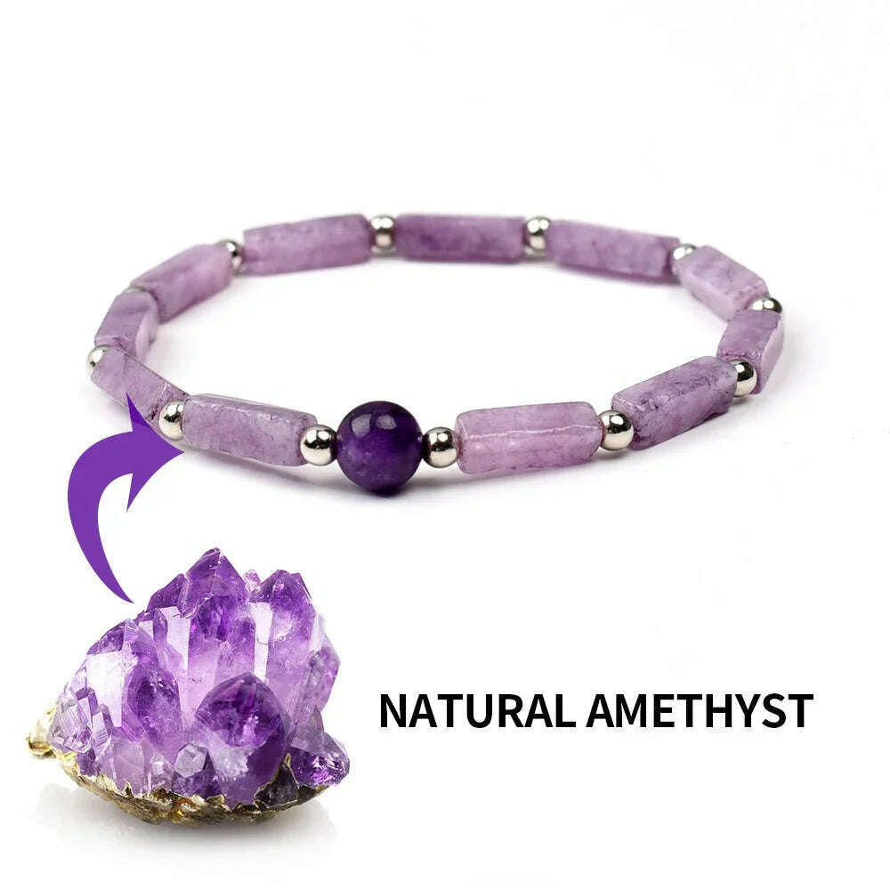 KIMLUD, Natural Amethyst Body-purify Slimming Bracelet Stone Energy Yoga Bracelets for Women Weight Loss Bracelet Fatigue Relief Healing, KIMLUD Womens Clothes