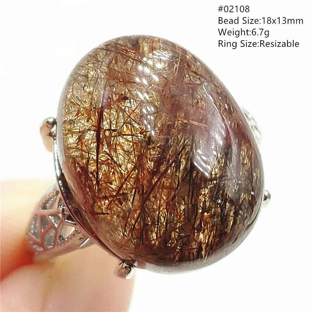 KIMLUD, Natural Black Copper Super Seven Rutilated Quartz Ring 925 Sterling Silver Lucky Jewelry Bead Adjustable Size Woman Men AAAAAA, 02108, KIMLUD APPAREL - Womens Clothes