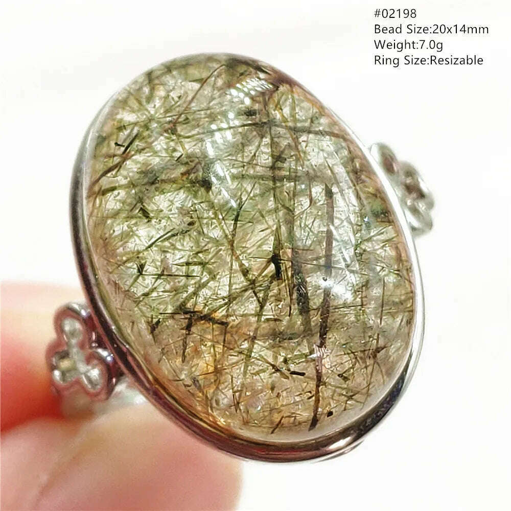 KIMLUD, Natural Black Copper Super Seven Rutilated Quartz Ring 925 Sterling Silver Lucky Jewelry Bead Adjustable Size Woman Men AAAAAA, 02198, KIMLUD APPAREL - Womens Clothes