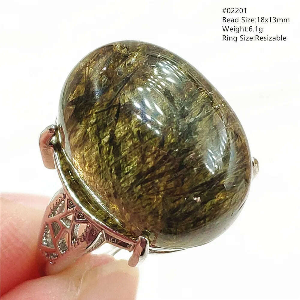 KIMLUD, Natural Black Copper Super Seven Rutilated Quartz Ring 925 Sterling Silver Lucky Jewelry Bead Adjustable Size Woman Men AAAAAA, 02201, KIMLUD APPAREL - Womens Clothes