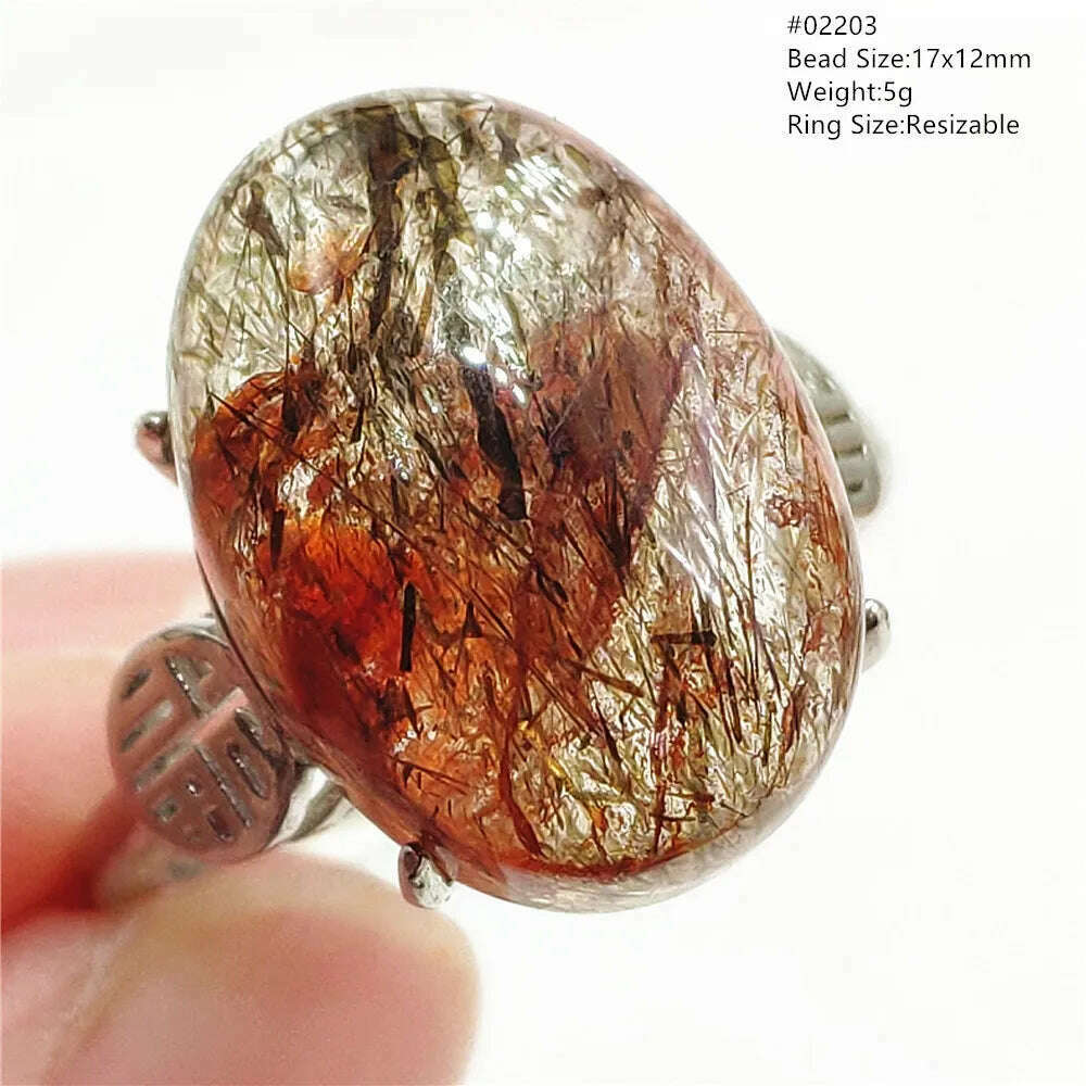 KIMLUD, Natural Black Copper Super Seven Rutilated Quartz Ring 925 Sterling Silver Lucky Jewelry Bead Adjustable Size Woman Men AAAAAA, 02203, KIMLUD APPAREL - Womens Clothes