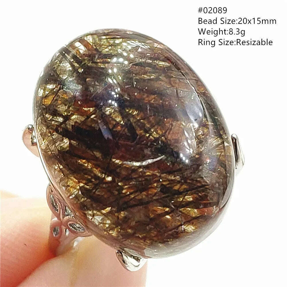 KIMLUD, Natural Black Copper Super Seven Rutilated Quartz Ring 925 Sterling Silver Lucky Jewelry Bead Adjustable Size Woman Men AAAAAA, 02089, KIMLUD APPAREL - Womens Clothes