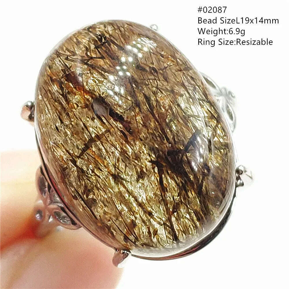 KIMLUD, Natural Black Copper Super Seven Rutilated Quartz Ring 925 Sterling Silver Lucky Jewelry Bead Adjustable Size Woman Men AAAAAA, 02087, KIMLUD APPAREL - Womens Clothes
