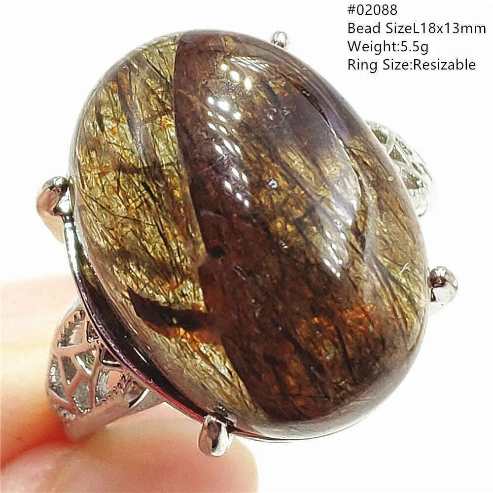 KIMLUD, Natural Black Copper Super Seven Rutilated Quartz Ring 925 Sterling Silver Lucky Jewelry Bead Adjustable Size Woman Men AAAAAA, 02088, KIMLUD APPAREL - Womens Clothes
