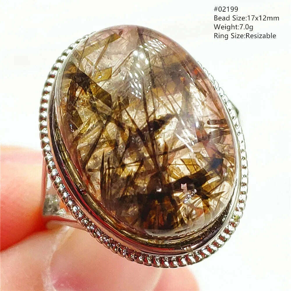 KIMLUD, Natural Black Copper Super Seven Rutilated Quartz Ring 925 Sterling Silver Lucky Jewelry Bead Adjustable Size Woman Men AAAAAA, 02199, KIMLUD APPAREL - Womens Clothes