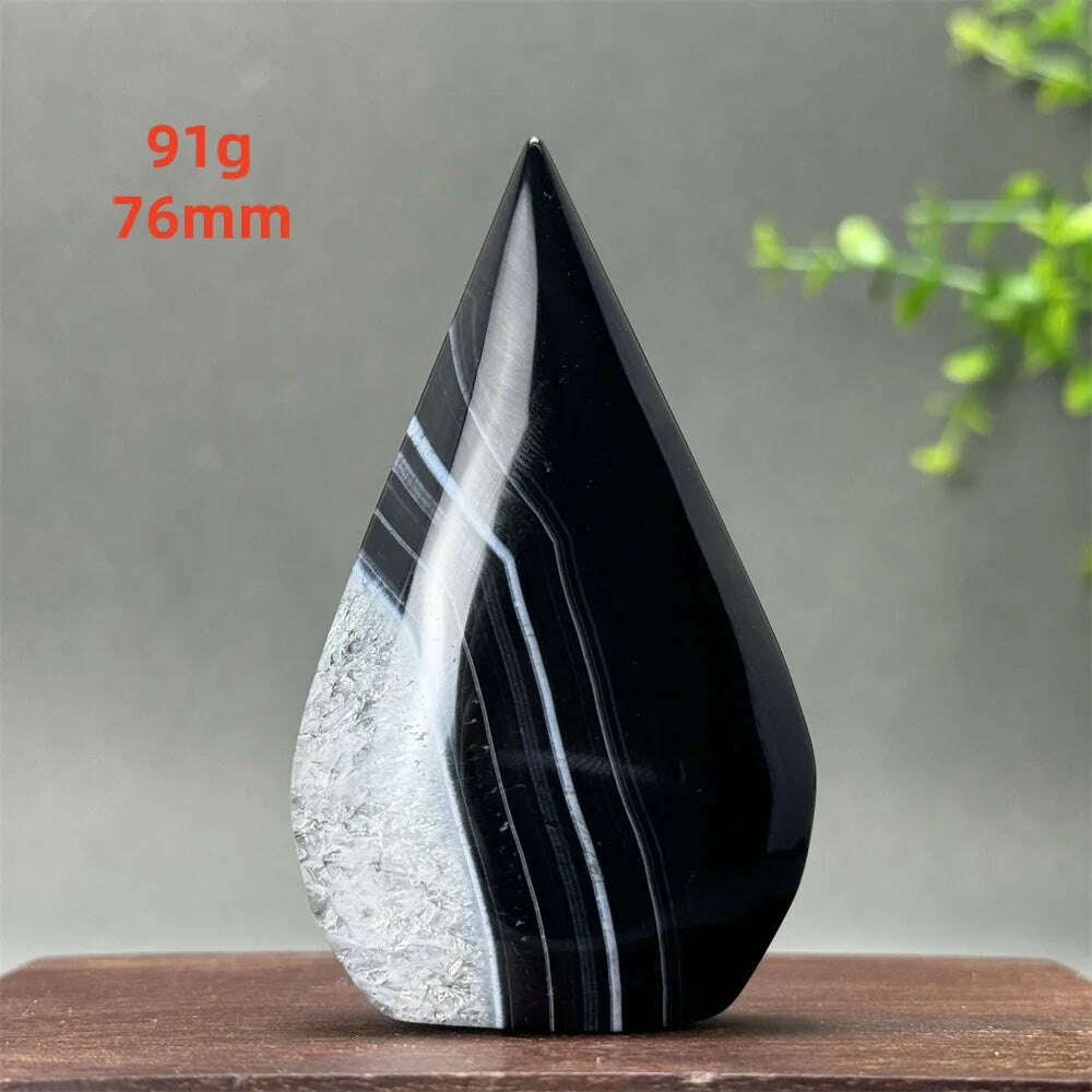 KIMLUD, Natural Crystal Black Onyx Silk Stripes Free Form Torch Healing Reiki Meditation Feng Shui Home Decor Gift, KIMLUD Womens Clothes