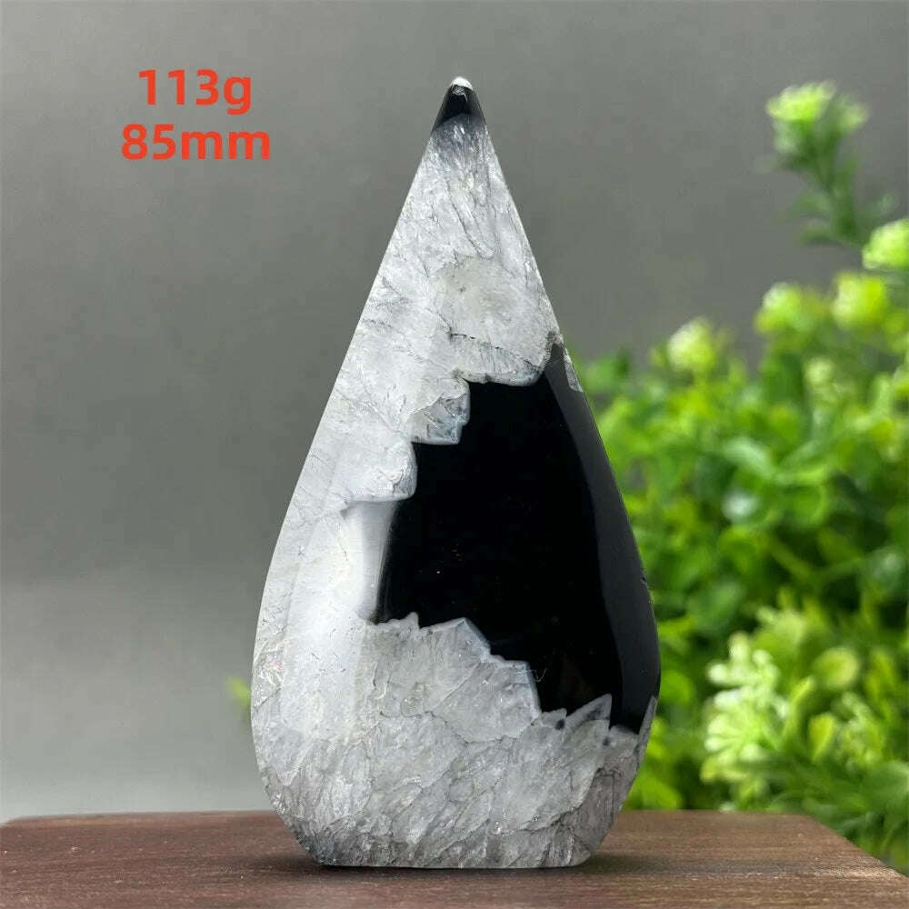 KIMLUD, Natural Crystal Black Onyx Silk Stripes Free Form Torch Healing Reiki Meditation Feng Shui Home Decor Gift, KIMLUD Womens Clothes