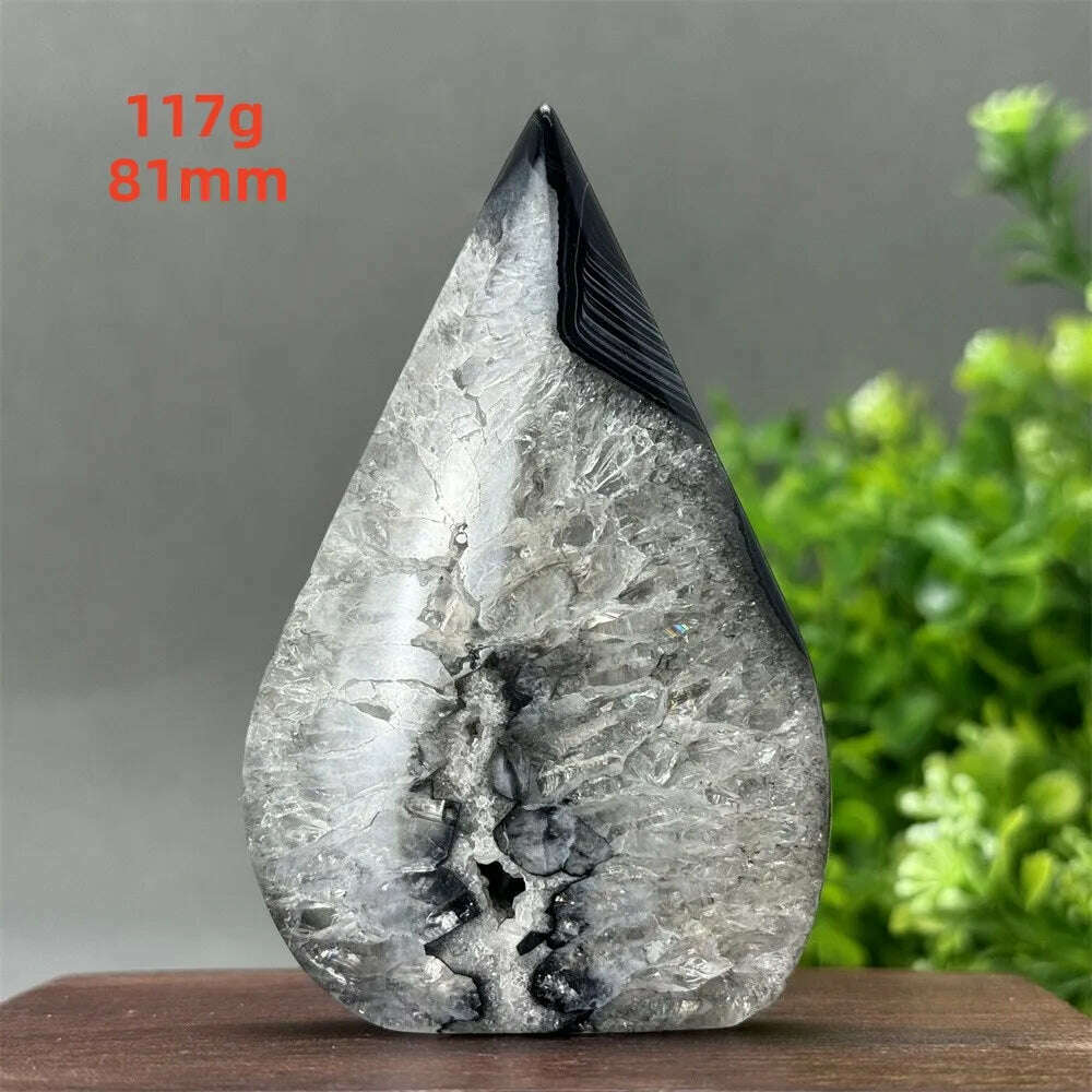 KIMLUD, Natural Crystal Black Onyx Silk Stripes Free Form Torch Healing Reiki Meditation Feng Shui Home Decor Gift, 117g   81mm, KIMLUD APPAREL - Womens Clothes