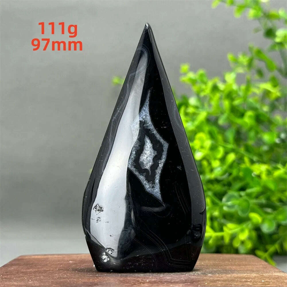 KIMLUD, Natural Crystal Black Onyx Silk Stripes Free Form Torch Healing Reiki Meditation Feng Shui Home Decor Gift, 111g   97mm, KIMLUD APPAREL - Womens Clothes