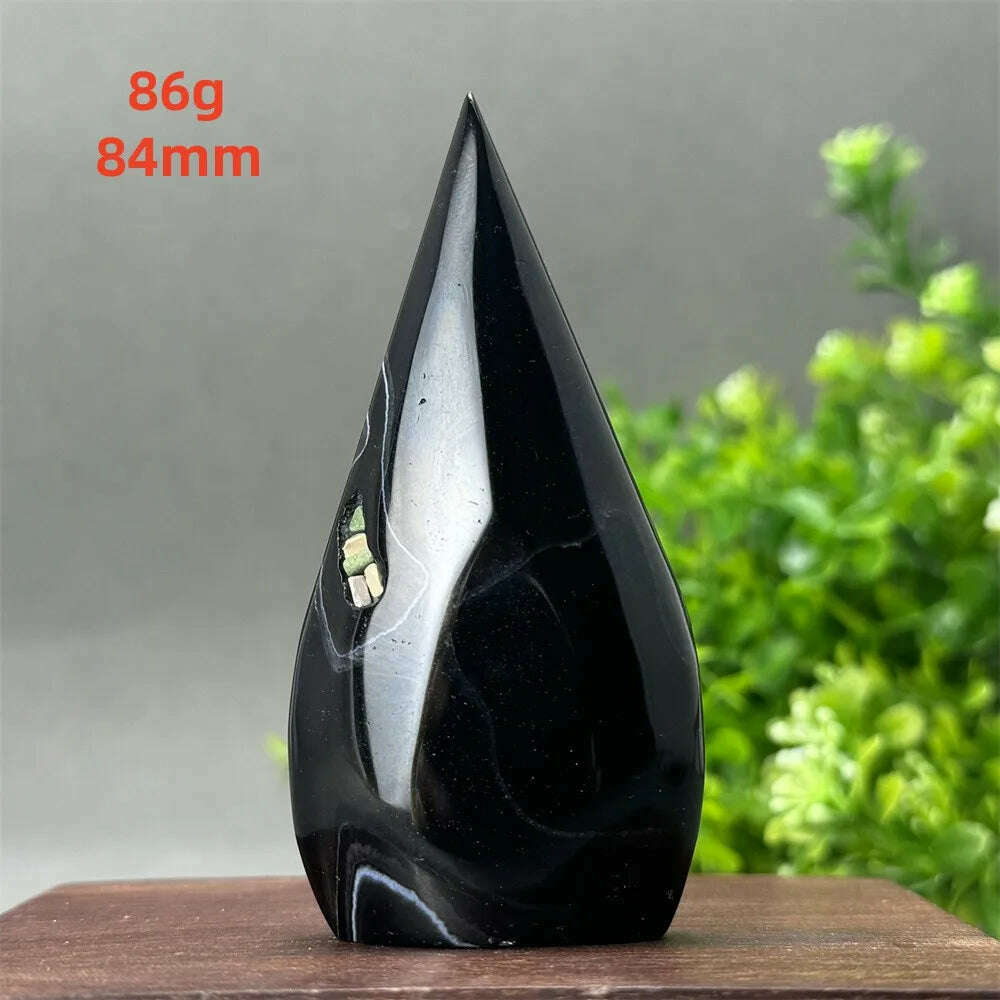 KIMLUD, Natural Crystal Black Onyx Silk Stripes Free Form Torch Healing Reiki Meditation Feng Shui Home Decor Gift, 86g    84mm, KIMLUD APPAREL - Womens Clothes