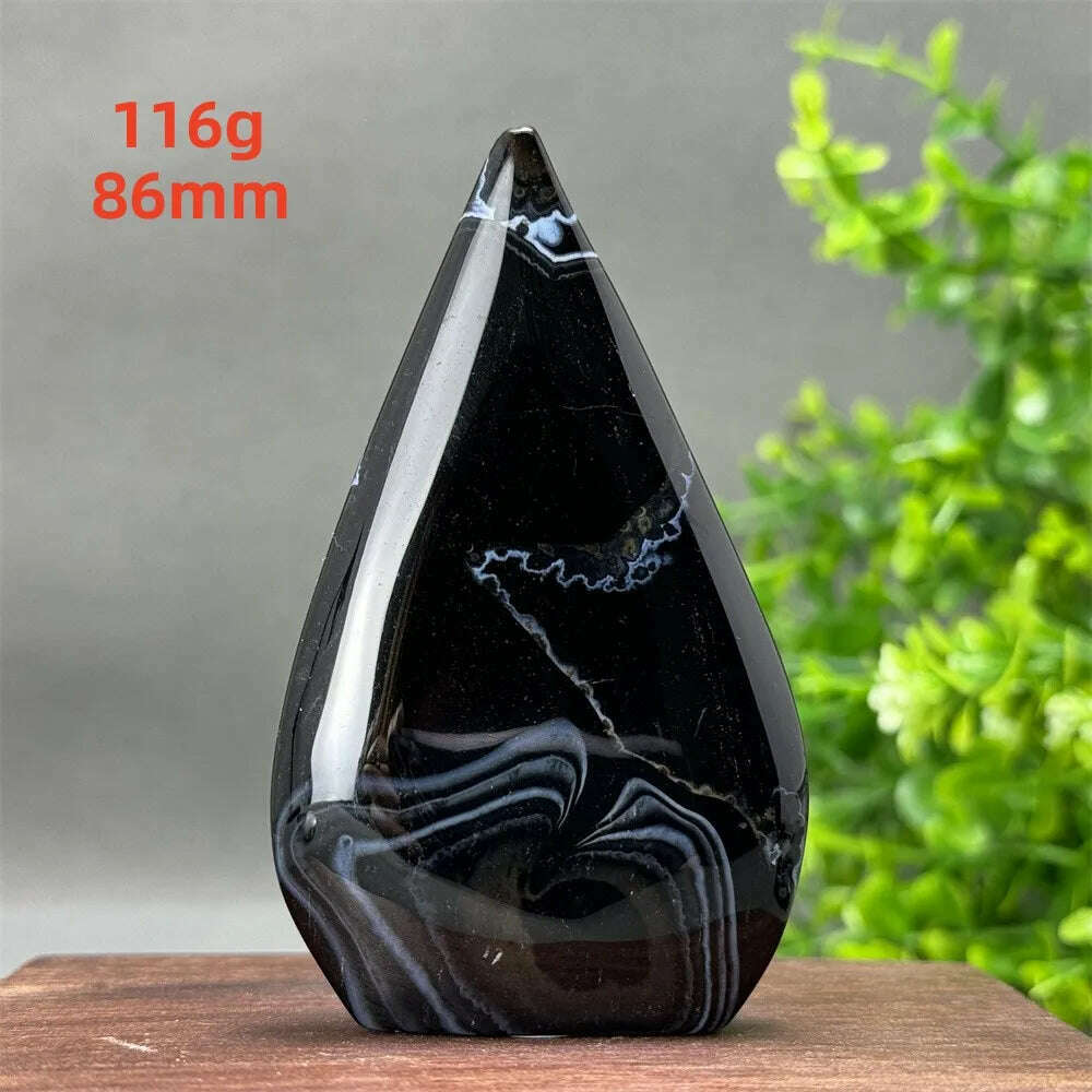 KIMLUD, Natural Crystal Black Onyx Silk Stripes Free Form Torch Healing Reiki Meditation Feng Shui Home Decor Gift, 116g   86mm, KIMLUD APPAREL - Womens Clothes